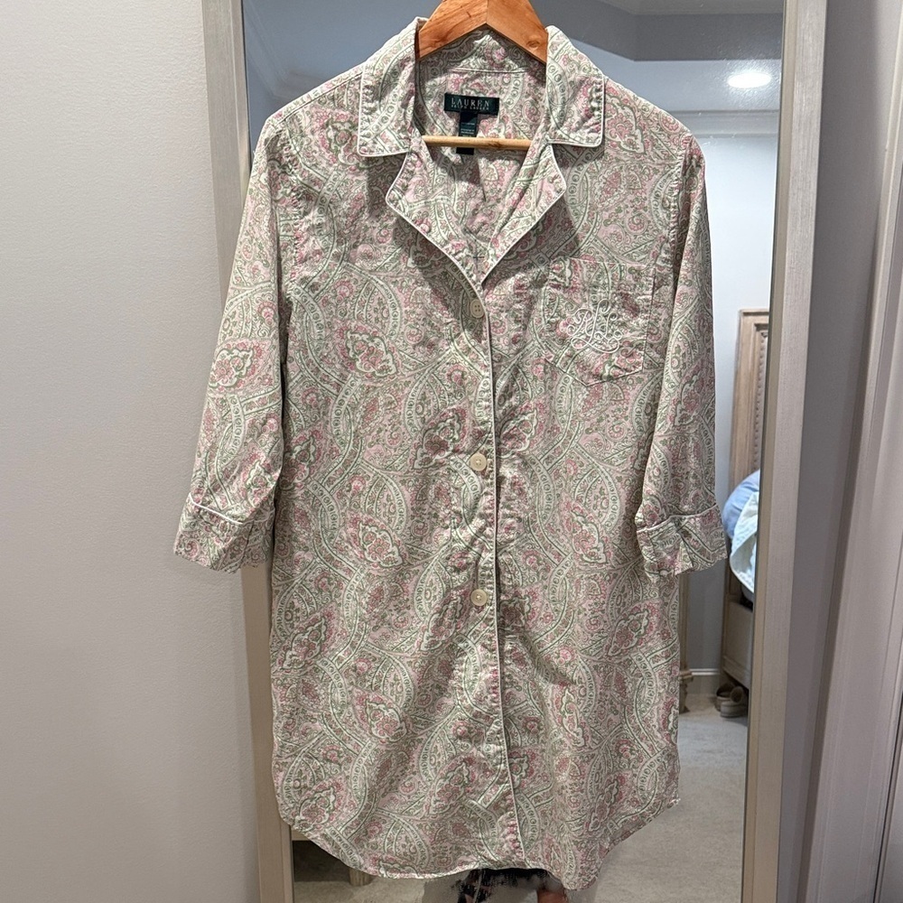 Lauren Ralph Lauren Paisley Print Cotton Jersey Sleep Shirt Size L